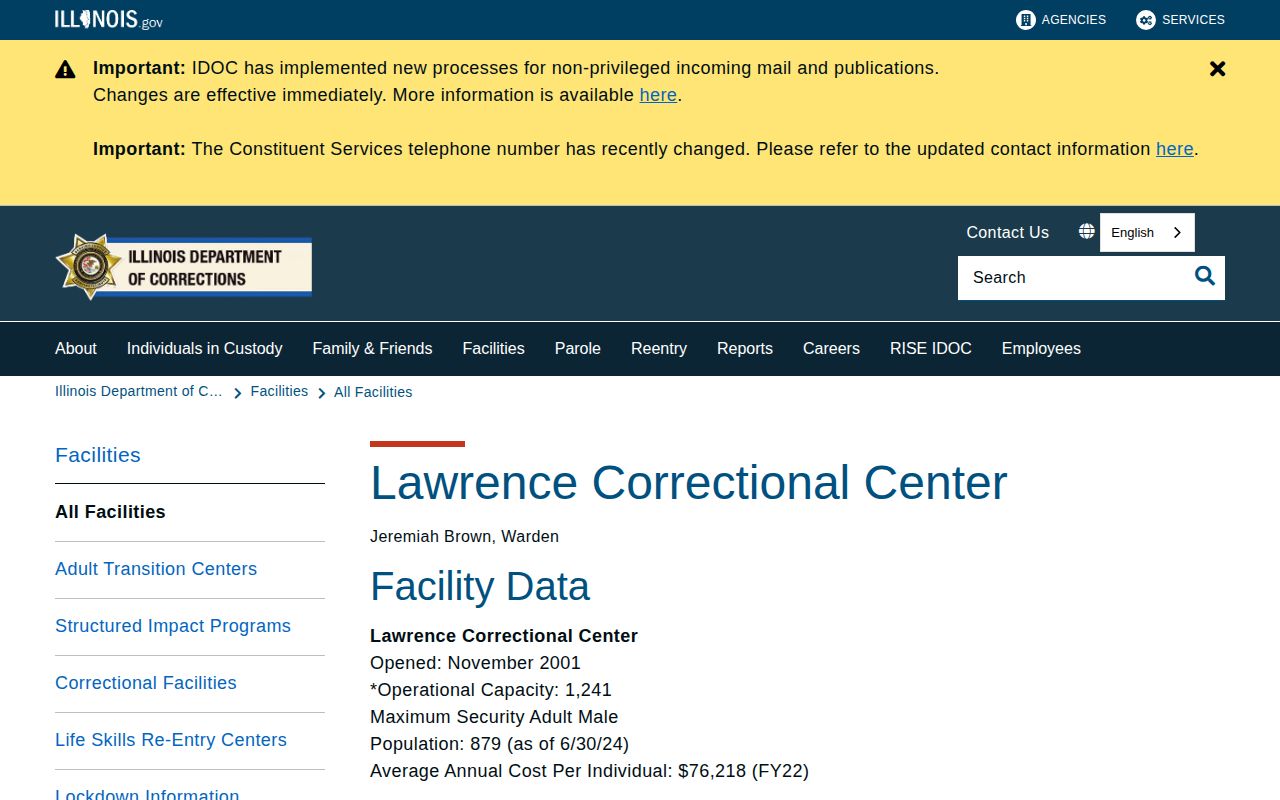 Official IDOC Lawrence Correctional Center facility information page